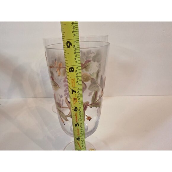 Block Crystal Hand Blown Wine Glasses Set Of 3 Painted Grapevine Design 8.75" - Picture 5 of 6